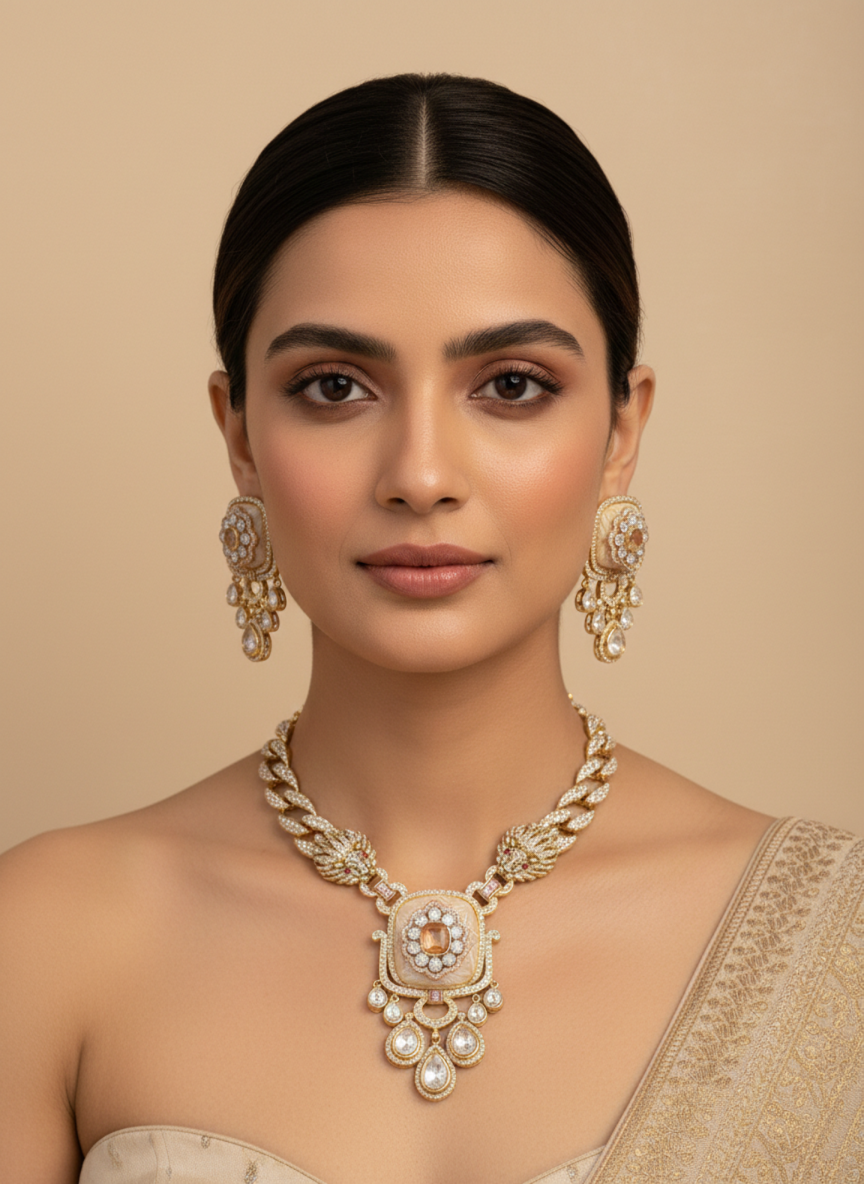 Kaberi Pink Moonstone Necklace Set