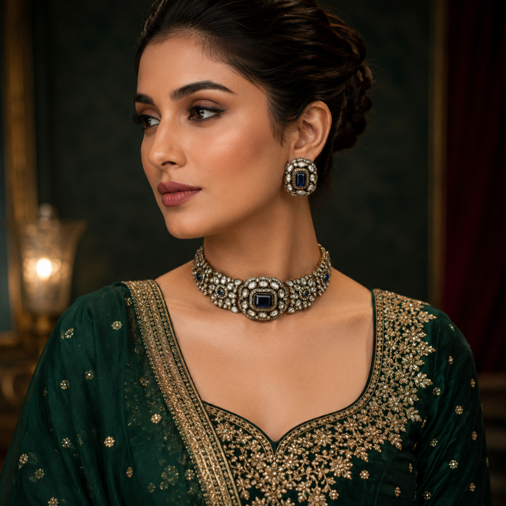 Kaberi Ruhani Collar Set (Sapphire Blue)