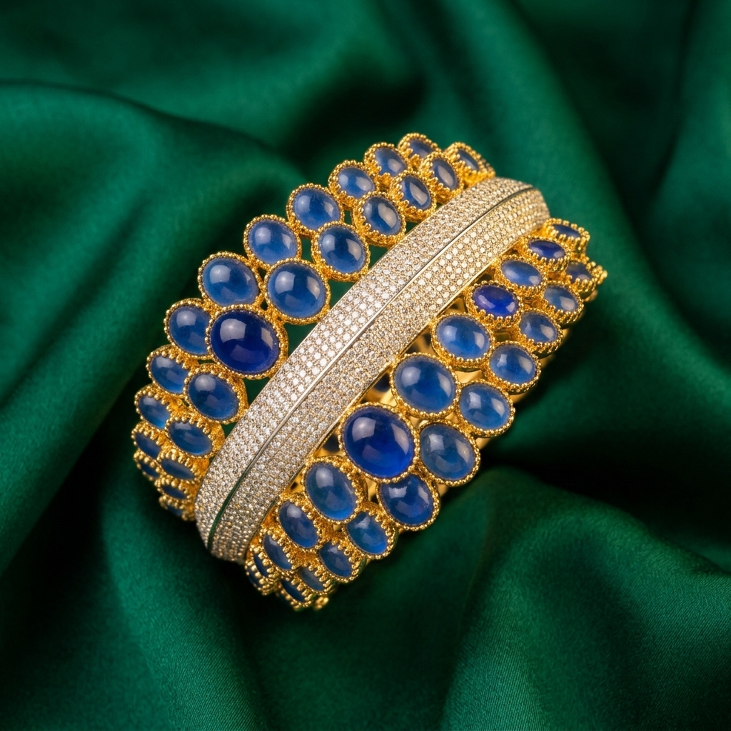 Diana Blue Handcuff – Royal Sapphire Diamond Cuff Bracelet