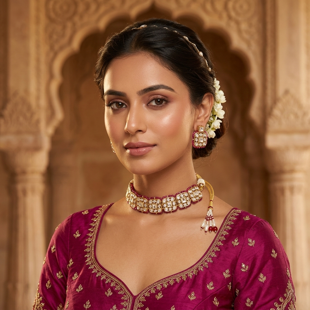 Kaberi Pink Kundan Choker Set