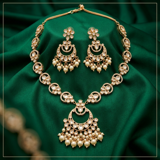 Kaamra Goldy Pearl Drop Necklace Set