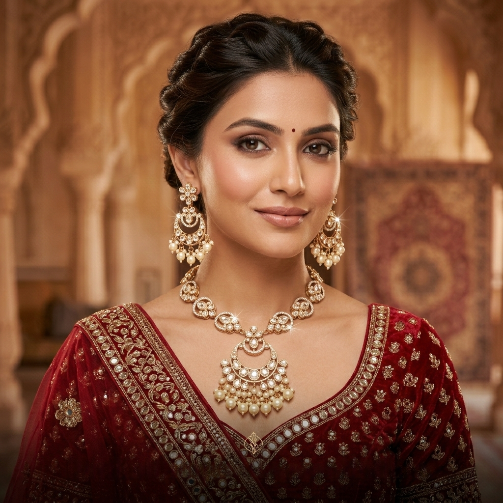 Kaamra Goldy Pearl Drop Necklace Set