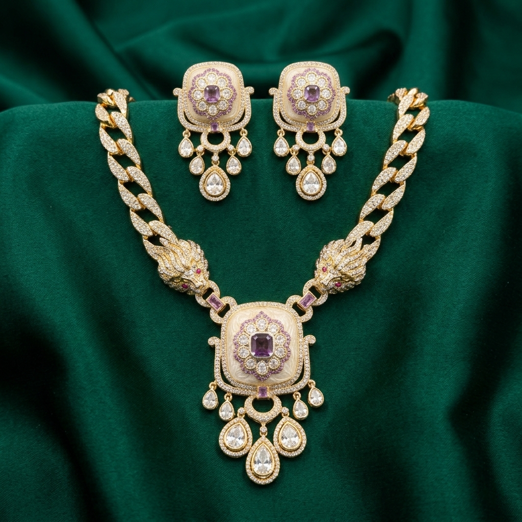 Kaberi Purple Moonstone Necklace Set
