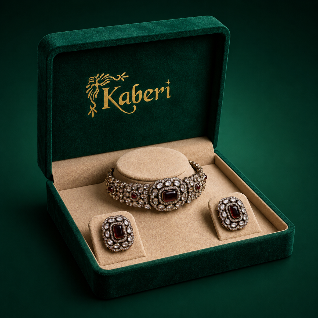 Kaberi Ruhani Collar Set (Ruby Red)