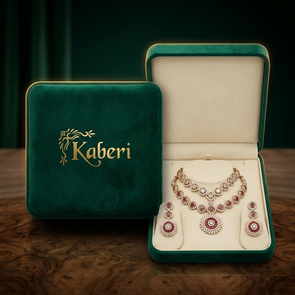 Red Double-Layered Stone Work Necklace Set