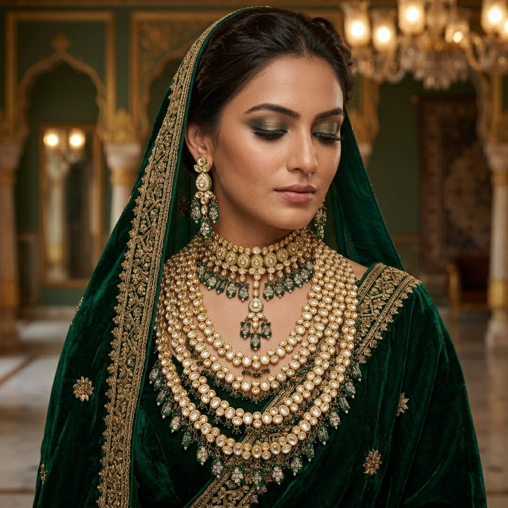 THE SHYAMAL HEIRLOOM SET( inspired by deep emerald green and luminous brilliance)