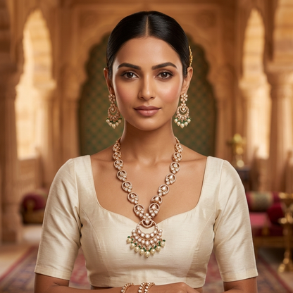 Kaamra Green Pearl Drop Necklace Set