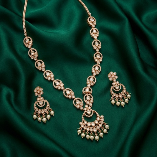 Kaamra Green Pearl Drop Necklace Set