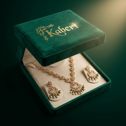 Kaamra Green Pearl Drop Necklace Set