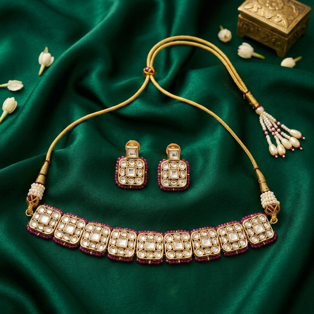 Kaberi Pink Kundan Choker Set