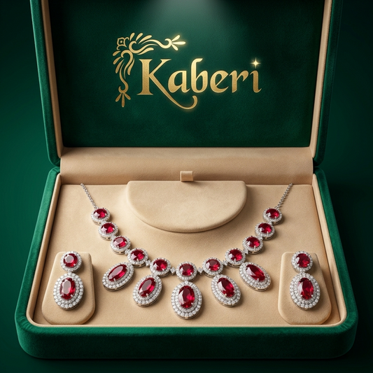 Kaberi Red American Diamond Necklace Set