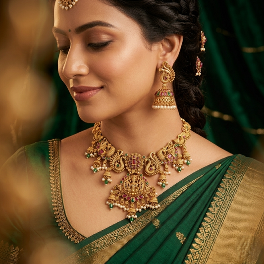 Kaberi Lakshmi Mayura Haar Set (Lakshmi + peacock = perfect match)