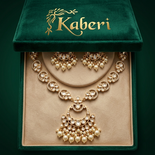 Kaamra Goldy Pearl Drop Necklace Set