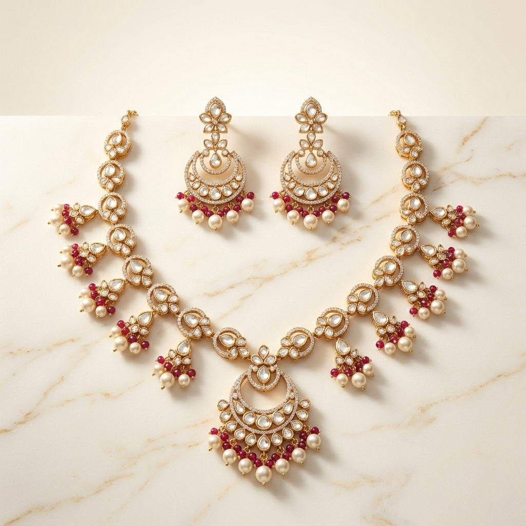 Kaamra Pink Pearl Drop Necklace Set