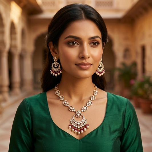 Kaamra Pink Pearl Drop Necklace Set