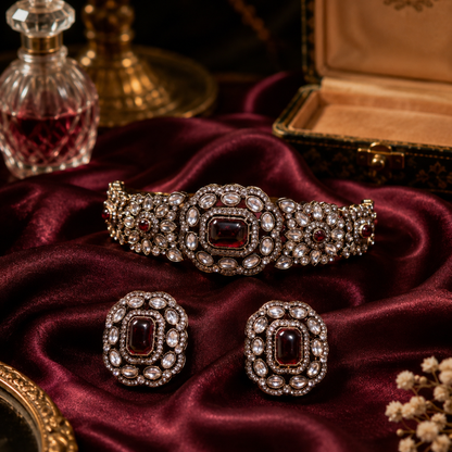 Kaberi Ruhani Collar Set (Ruby Red)