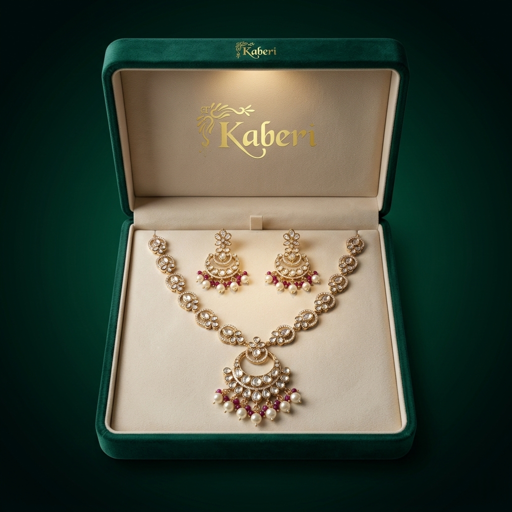 Kaamra Pink Pearl Drop Necklace Set