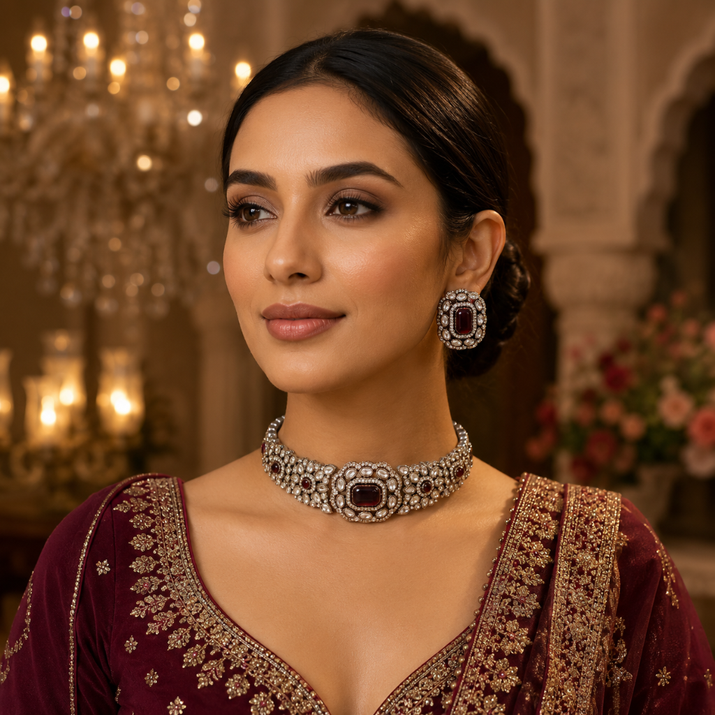 Kaberi Ruhani Collar Set (Ruby Red)
